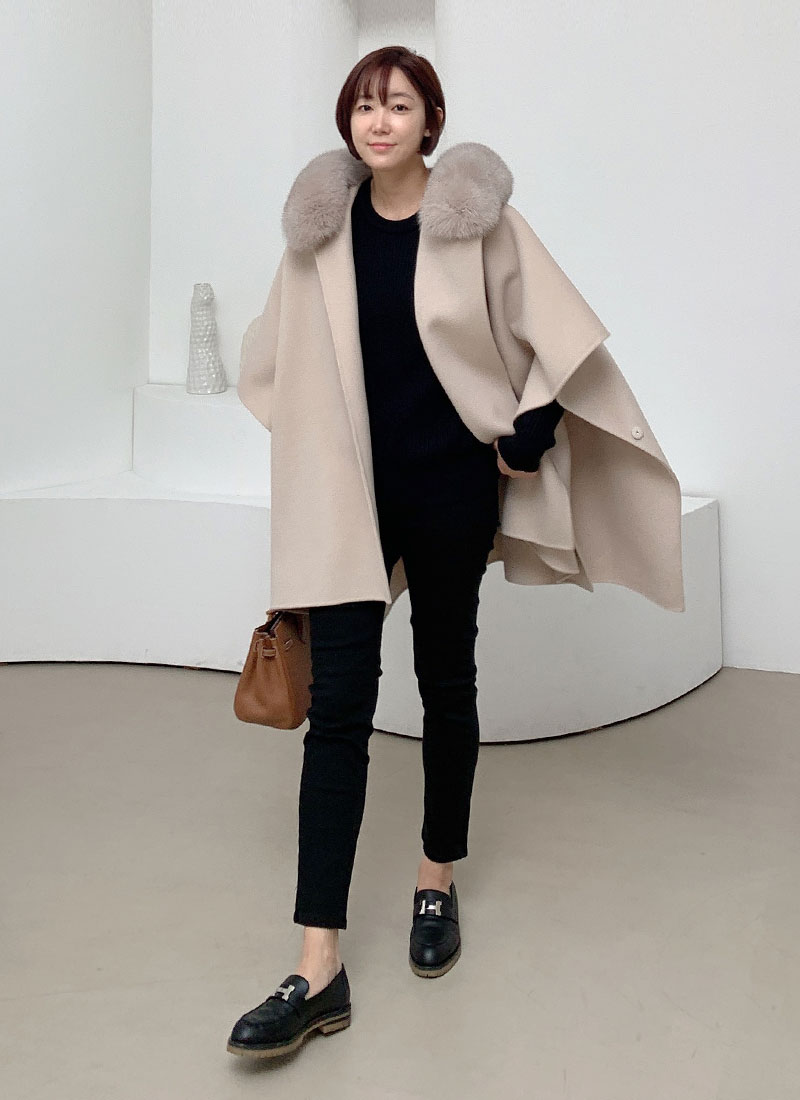 fox fur cape coat (크림 베이지)